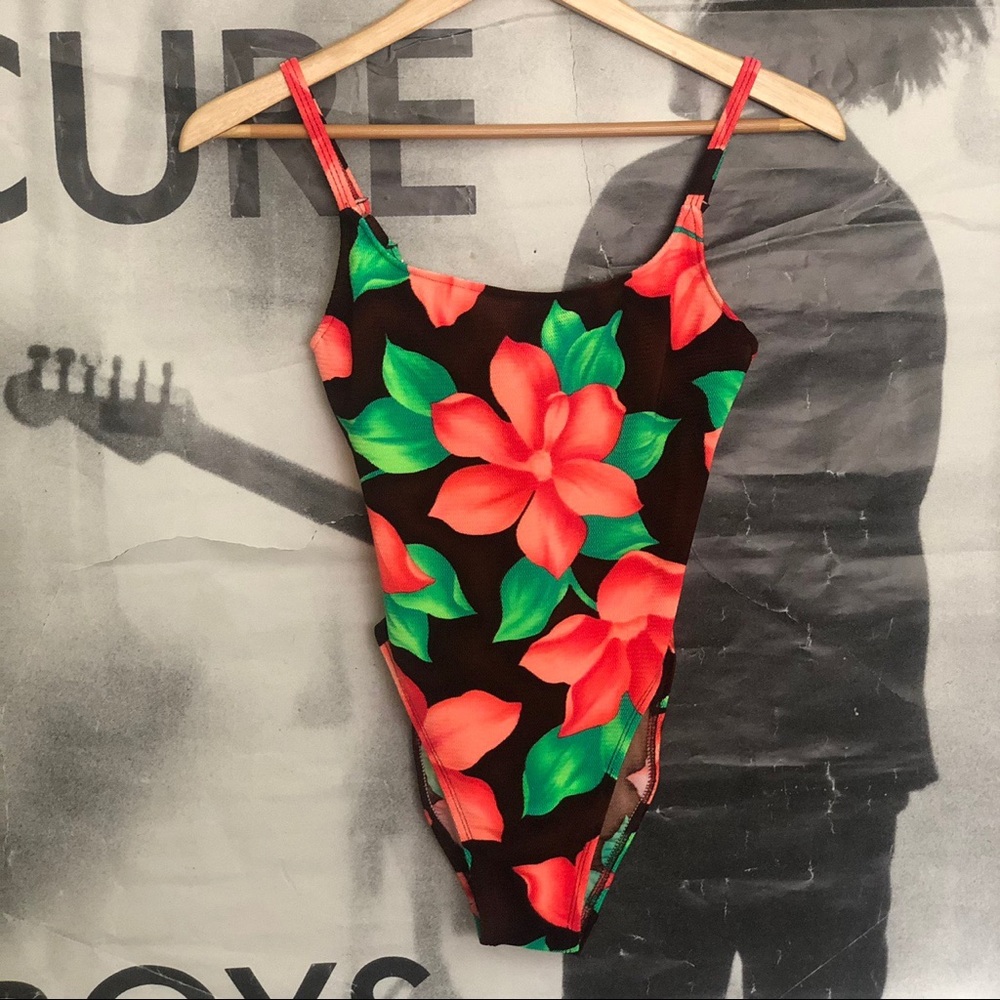 Vintage 90s high cut floral one piece bathing suit
